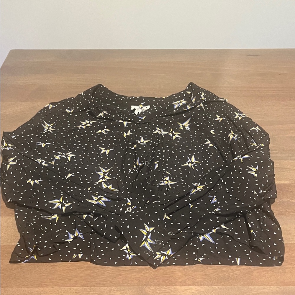 Black Floral-Print Long Sleeve Blouse